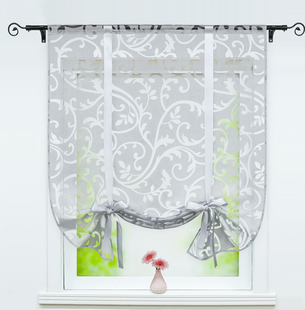 Joyswahl Raffrollo Voile Raffgardinen Schlaufenrollo mit Pteris-Muster Band Stangendurchzug halbtransparent Grau BxH 80x140cm