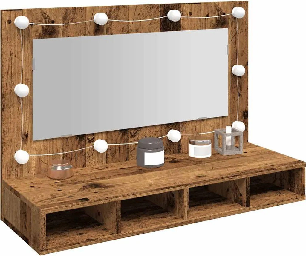 vidaXL Specchio con Luci LED Legno Antico 90cm | Atmosfera Rustica