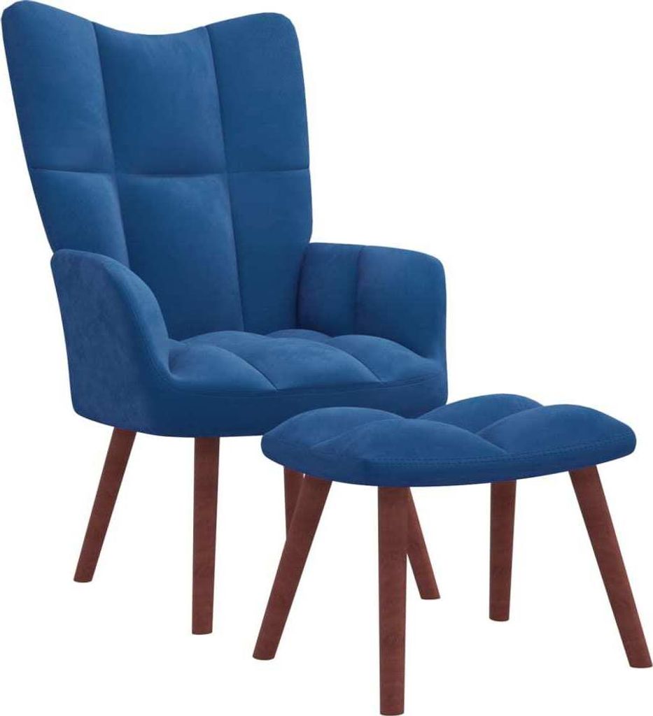 The Living Store Relaxsessel mit Hocker Blau Samt