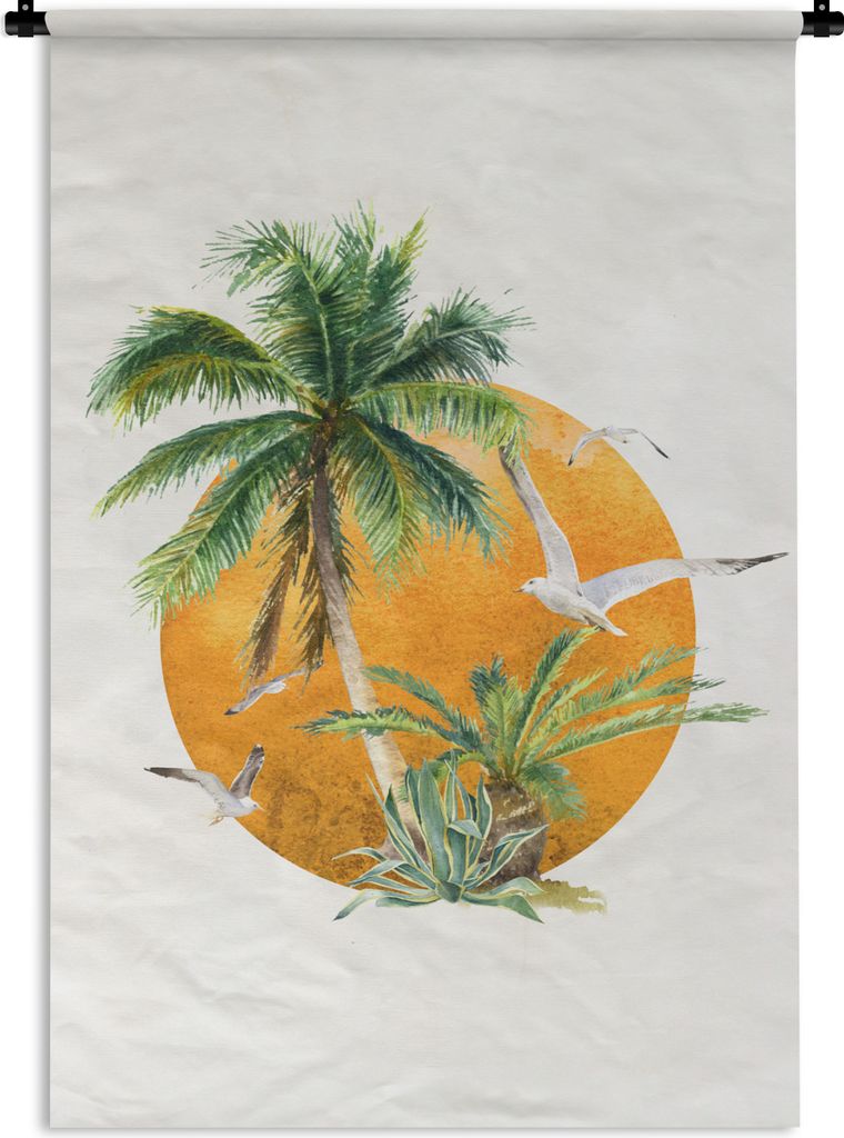 MuchoWow Wandteppich Wandbehang Sonne - Vogel - Palme 60x90 cm Tapisserie Dekoration Wandtuch - Foto-Teppich - Abwaschbar