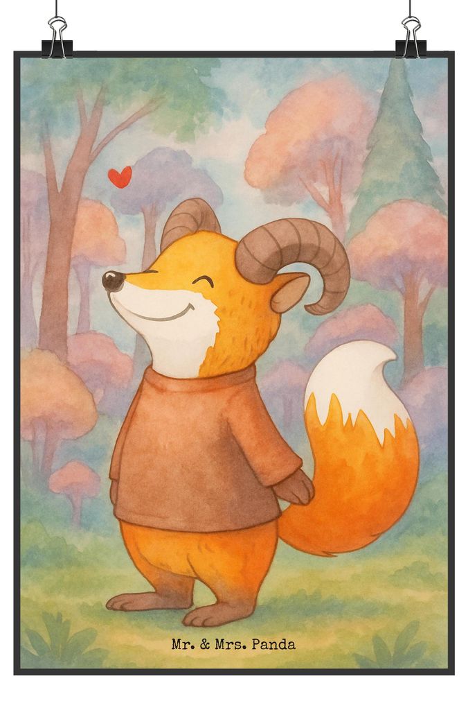 Mr. & Mrs. Panda Bild Widder Astologie Design DIN A3 - Weiß - Geschenk, Kunstdruck, Sternzeichen, wanddeko, Wanddekoration, drucke, Deko, Tierkrei...