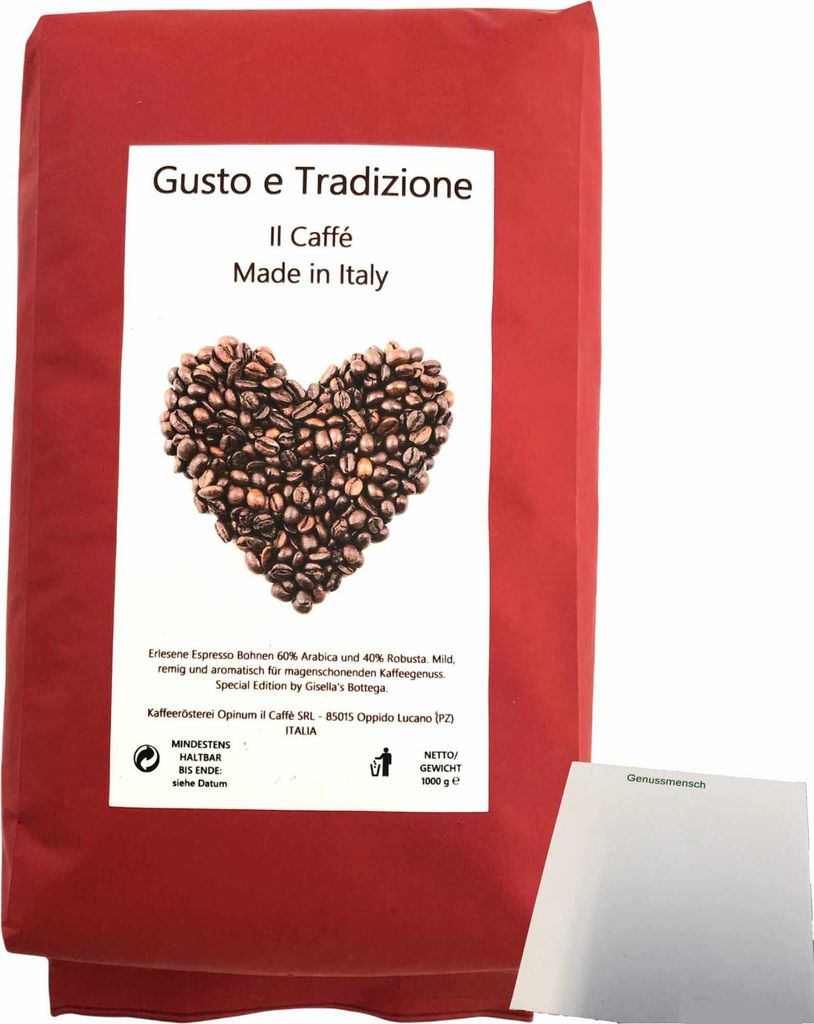 Kaffeebohnen Gisellas Bottega Gusto e Tradizione (1kg Packung) + usy Block