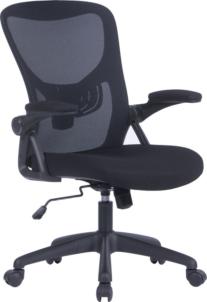 byLIVING Bürostuhl FLEX / Kunststoff schwarz, Netzstoff schwarz / Wippmechanik / Armlehne klappbar / Lordoseneinstellung / B 62, H 95-103, T 58,5 cm