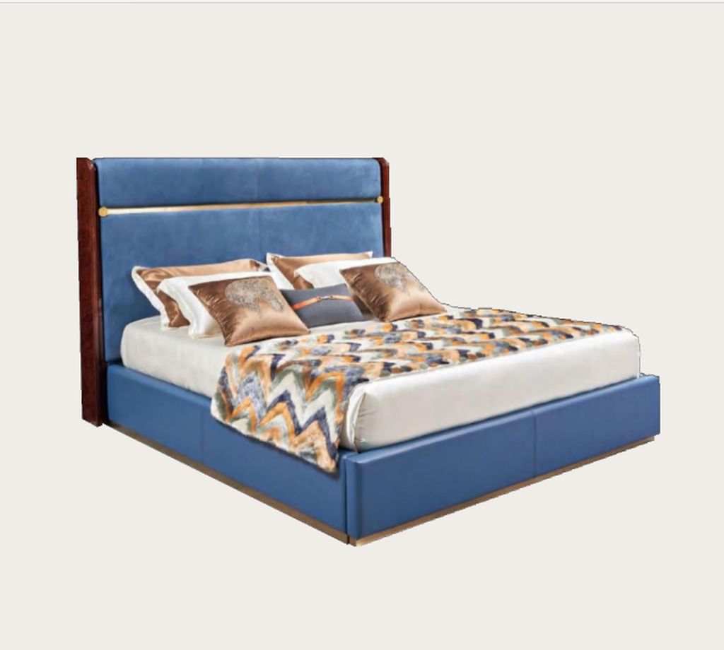 Klassisches Bettgestell Leder Bett Blaue Luxus Betten Schlafzimmer Möbel Doppel