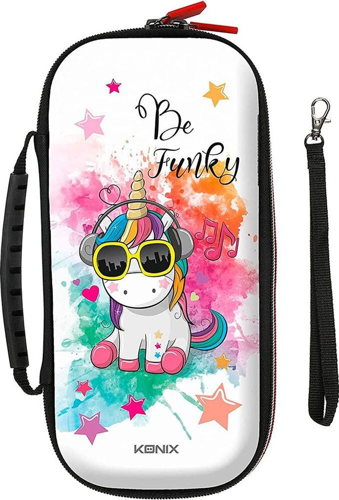 Konix Unik Be Funky, Hartschalenkoffer, Nintendo, Mehrfarbig, Weiß, Nylon, Nintendo Switch, Nintendo Switch Lite, Nintendo Switch OLED, Schockresi...