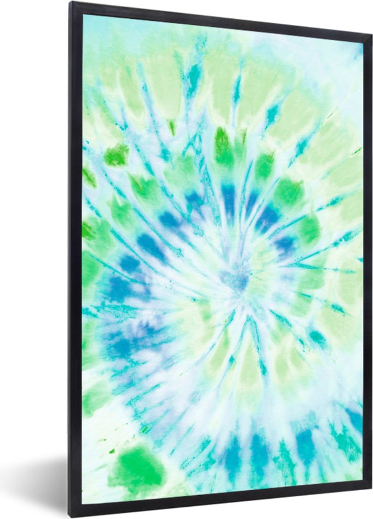 MuchoWow Gerahmtes Poster Krawattenfärbung - Muschel - Grün - Blau 60x90 cm - Poster mit Schwarzem Bilderrahmen Wandposter Rahmen Foto Bilder -...