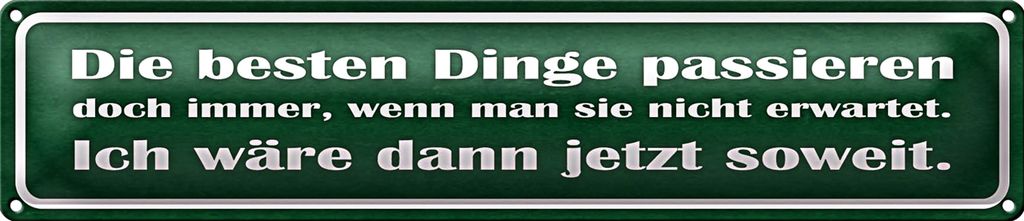 Blechschild Spruch 46x10cm beste Dinge wenn nicht erwartet Dekoration