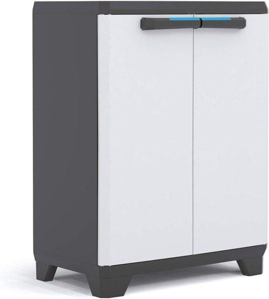 Kunststof Werkbank mit verstellbaren Tischen und Türen, ideal für Garage und Werkstatt - 68 x 39 x 90 cm