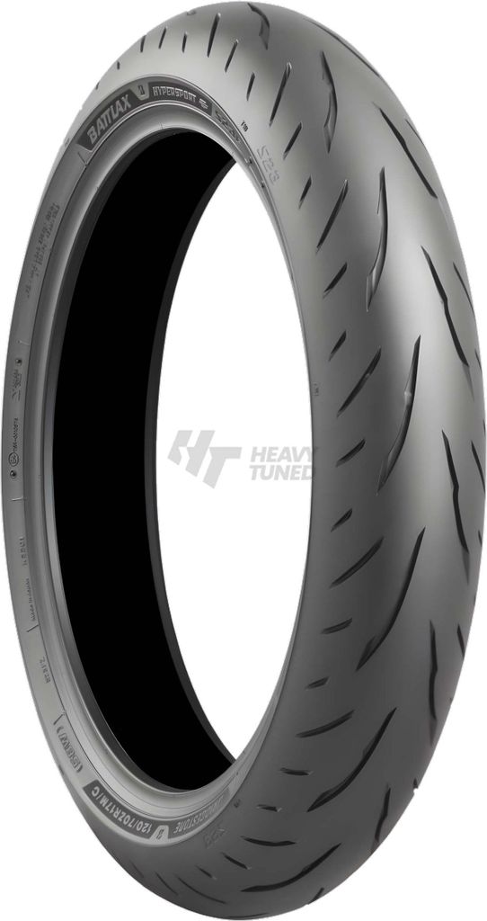 A single motorcycle tire shown against a plain background.