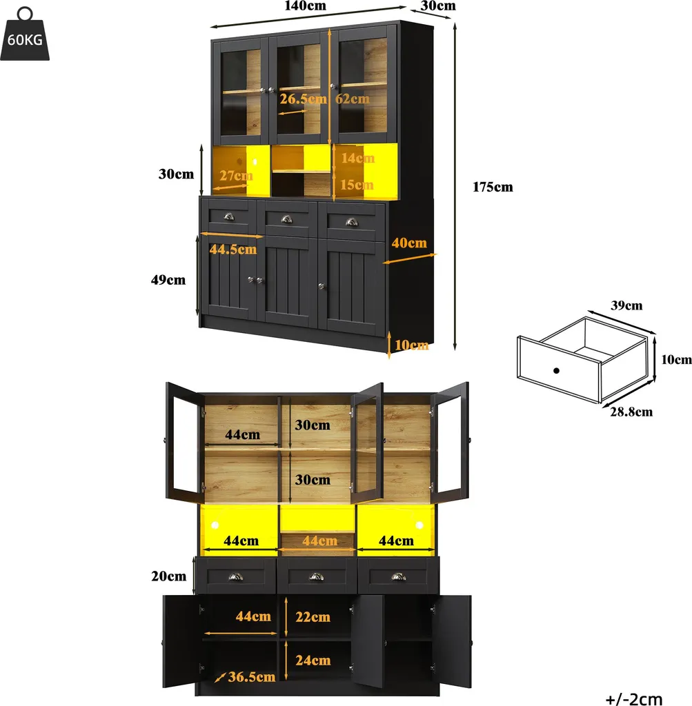 Buffet de cuisine complet avec éclairage LED et niche pour micro-ondes - 4