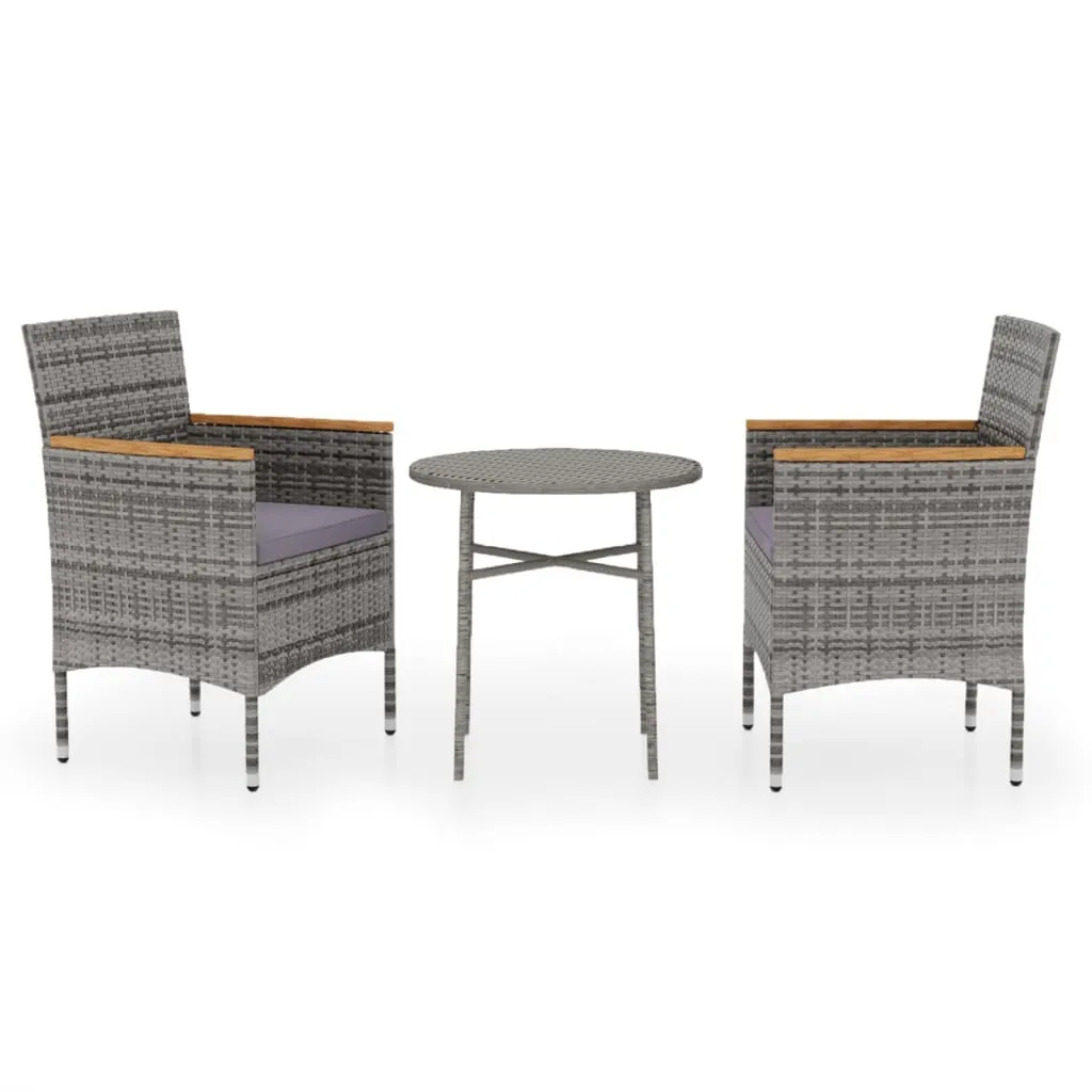 Set vidaXL Giardino 3 Pz Polirattan Grigio: Design Salva-Spazio Elegante