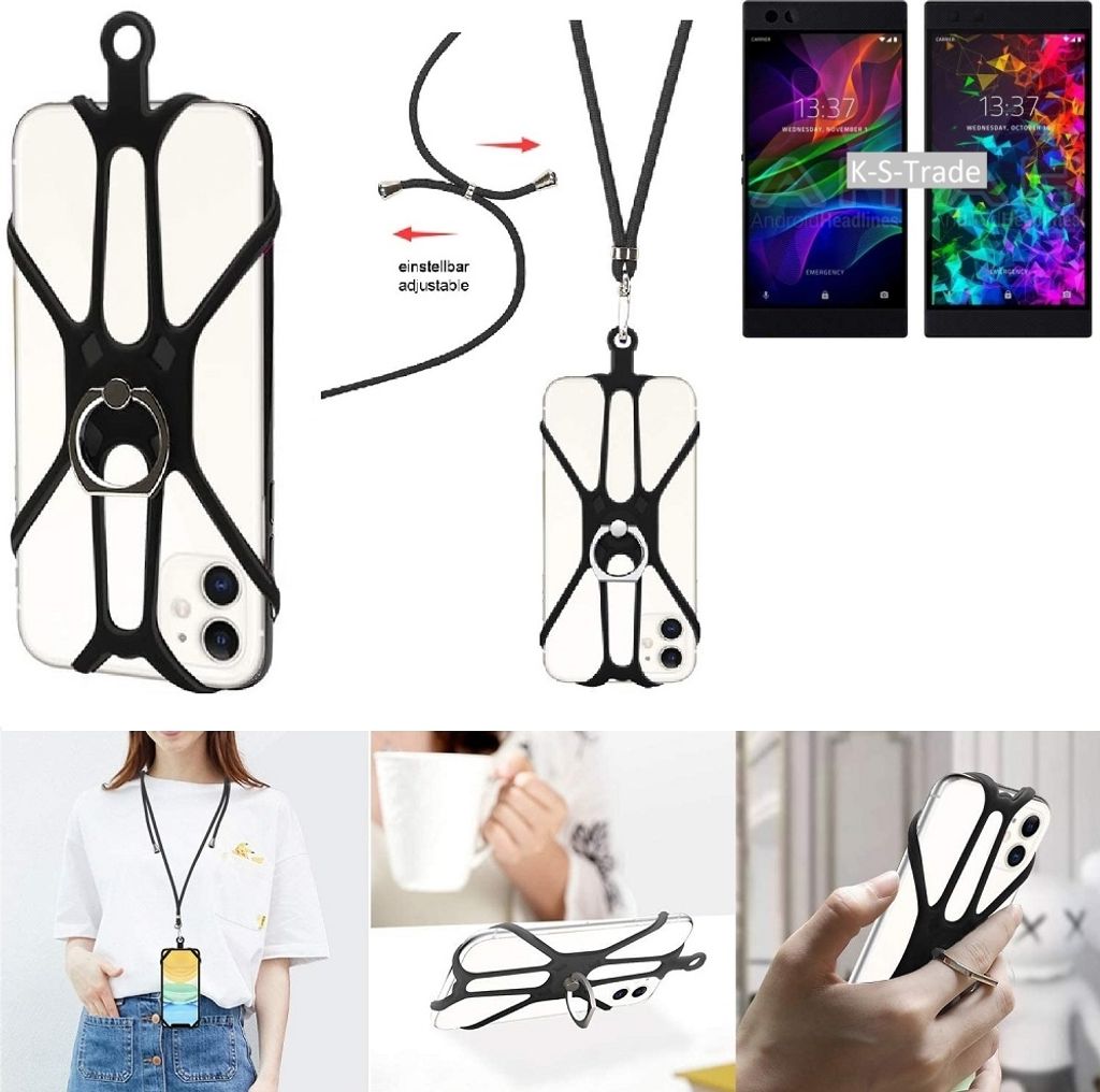 K-S-Trade 3in1 Handykette Handyband Handykordel Halsband Smartphone-Ring Handy-Ring kompatibel mit Razer Phone 2 Fingerhalterung Handyring