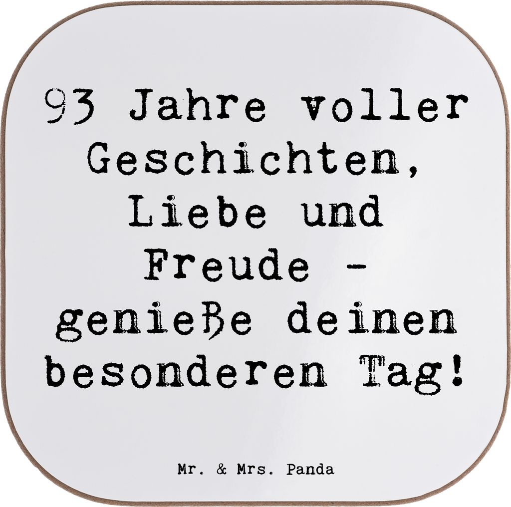 Mr. & Mrs. Panda Untersetzer Tasse Spruch 93. Geburtstag Freude - Weiß - Geschenk, 93 Jahre, jahrelange Erlebnisse, Coaster, Tassenuntersetzer, Gl...