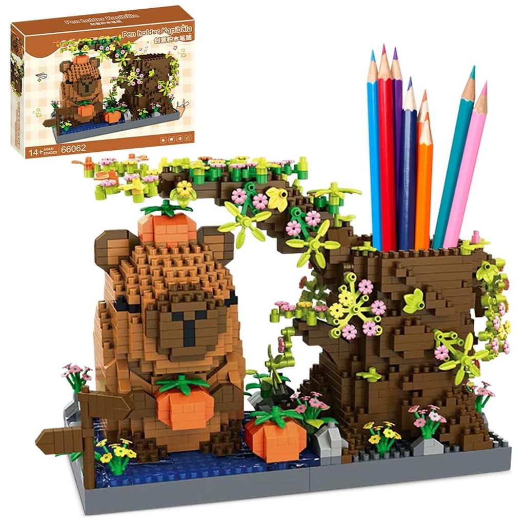 Capybara Stiftehalter-Bausteine, niedliche Schreibtischdekoration, multifunktionale Aufbewahrung, 18 × 10 × 12,5 cm