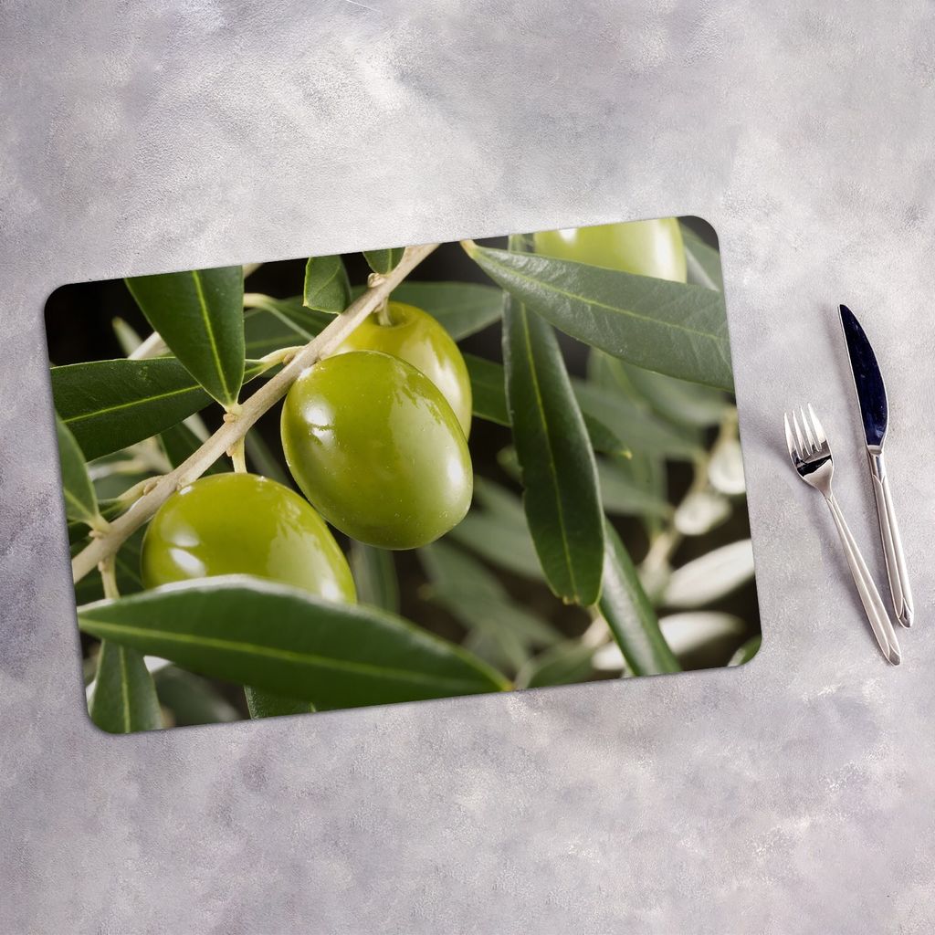 Tischset 6x45x30 cm + 6x10fi cm Platzset Tischmatte Platzmatte Untersetzer - Oliven Motive