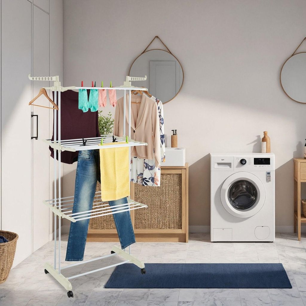 Wäscheständer mit Rädern und klappbaren Flügeln