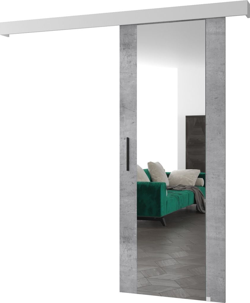 MEBLE KRYSPOL Schiebetürsystem SALWADOR 2 mit Schienenabdeckung und Spiegel, Einbautüren, 90x204cm, Beton