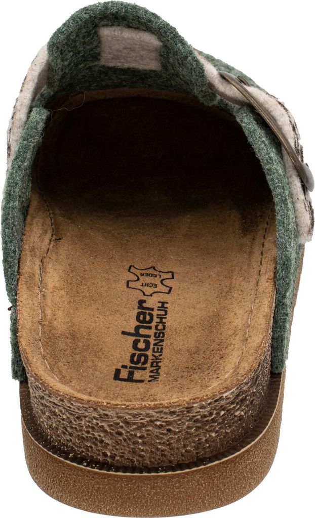 Fischer Damen Hausschuh PET Filz recycelt Schnalle Leopardenmuster Jutta 656406, Größe:39 EU, Farbe:Grün