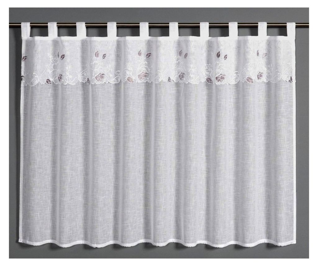 Bistrogardine Dolly-Voile mit Stickerei und Borte, Weiß, 135 x 75 cm