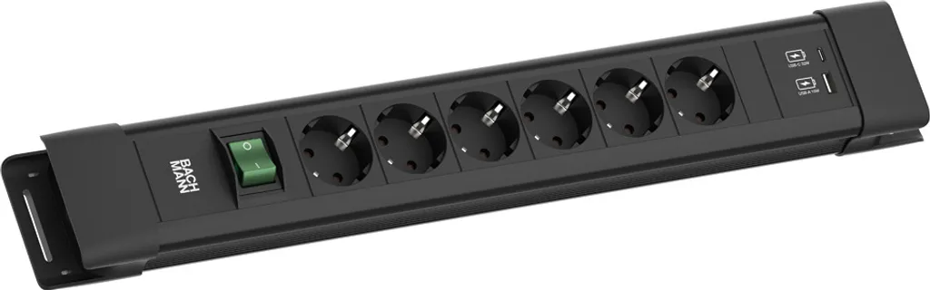 Multiprise BACHMANN CONNECTUS 6 Prises Interrupteur et USB A/C 22W Noir