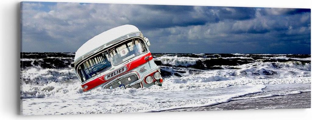 Bild auf Leinwand - Leinwandbild - Ozean Landschaft Auto - 90x30cm - Wand Bild - Wanddeko - Leinwanddruck - Bilder - Kunstdruck - Wanddekoration - ...