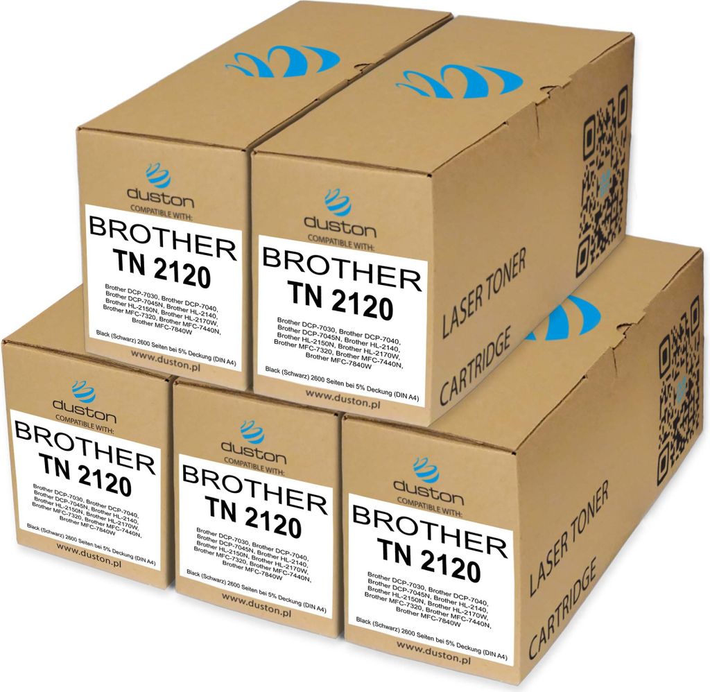 5x TN2120, TN-2120 Toner Druckertoner Patrone Schwarz kompatibel mit Brother DCP-7030 7040 7045 HL-2140 2150 2170 MFC-7320 7440 7840