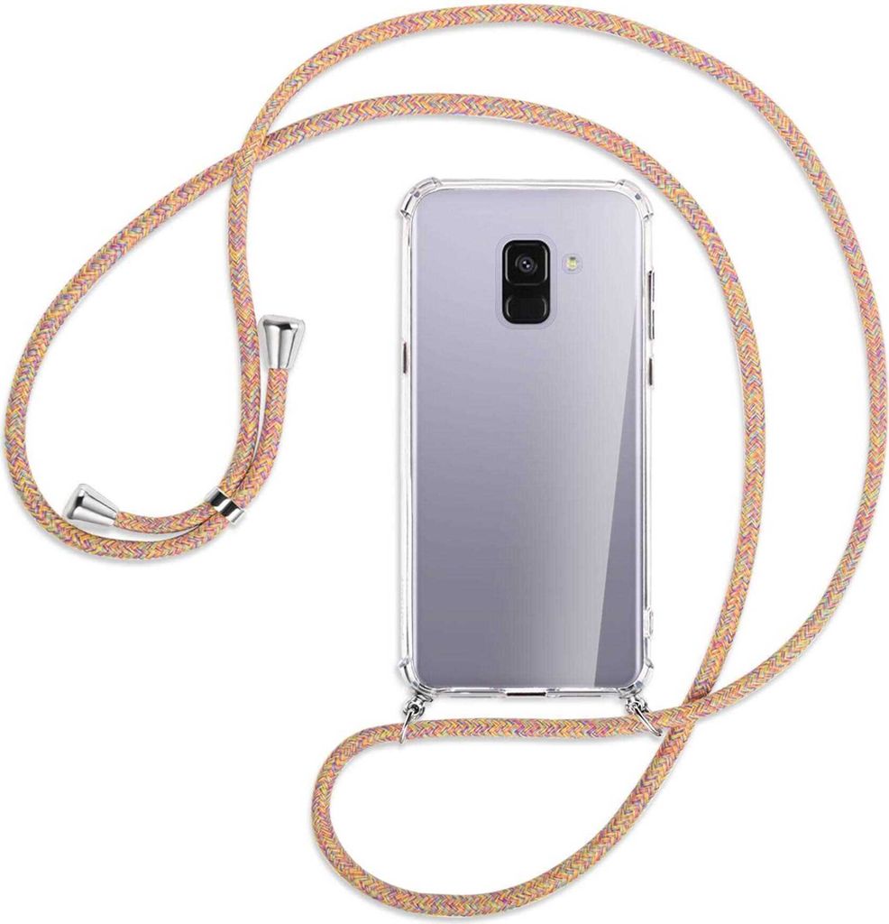 Handykette Backcover-Schutzhülle mit Band (Metall silberfarben) für Samsung Galaxy A8 Plus 2018 - Rainbow