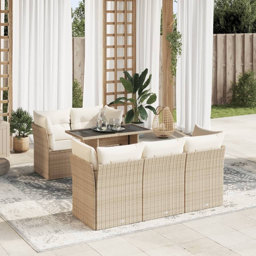 Maison Exclusive - 6-tlg. Garten-Sofagarnitur mit Kissen Beige Poly Rattan