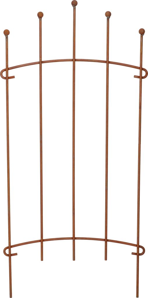 A garden border made of metal with a rust finish.