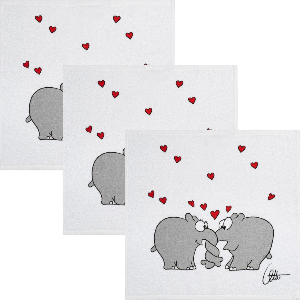 Kracht Frottier-Geschirrtuch Ottifant" 3er-Pack schwarz-weiß-rot 50x50 cm"