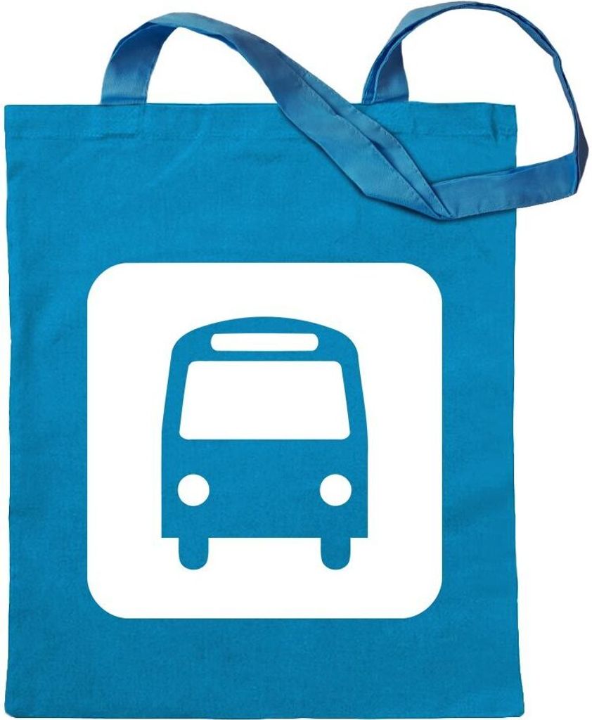 Kiwistar - Baumwolltasche - hellblau - Bushaltestelle Schedule Pikto - Tragetasche Stoffbeutel Umhängetasche Langer Henkel