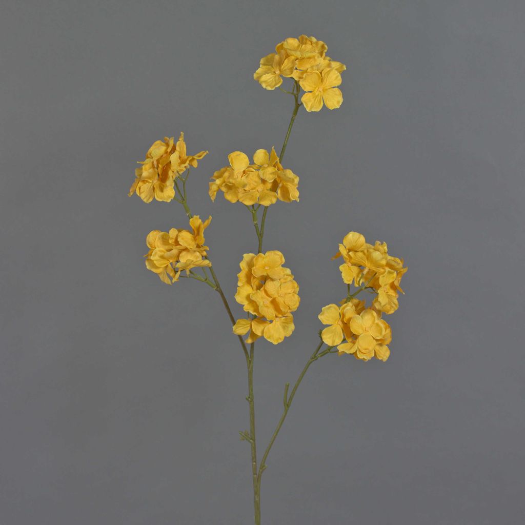 artplants.de Kunstblumen Zweig Hortensie Olympus, gelb, 80cm, Ø9cm - Künstlicher Zweig