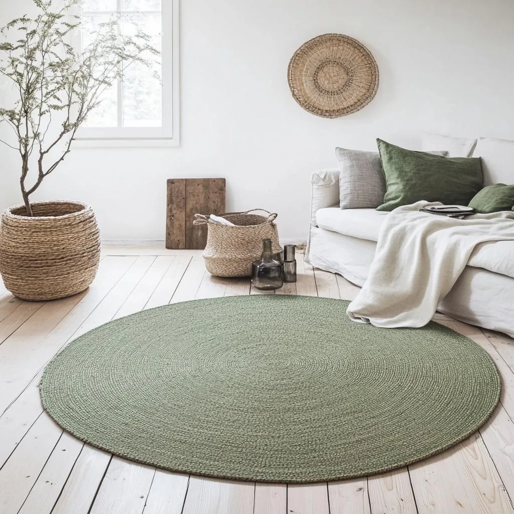Tapis rond en jute vert 120cm Mrcarpet - Fibre naturelle artisanale