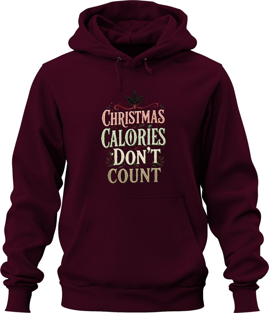 Christmas Calories Don't Count lustig Weihnachten Geschenk Retro Uni Hoodie Kapuzenpullover, Burgundy, XXL