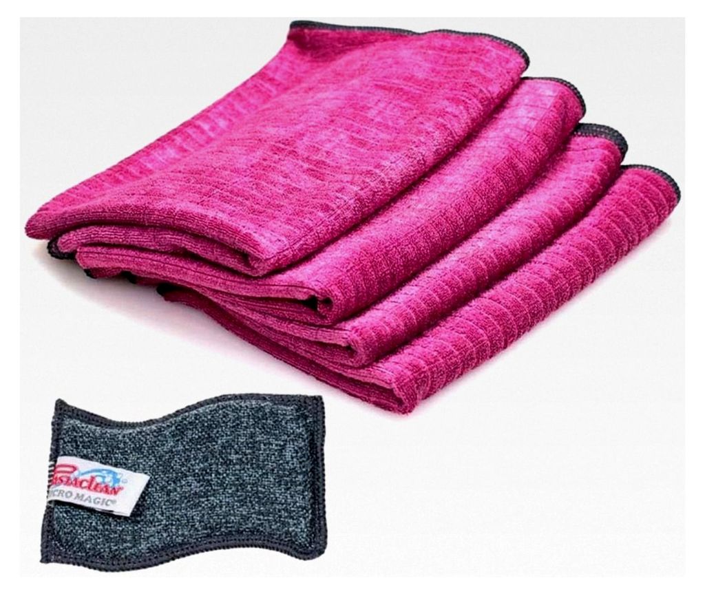 4er Set Geschirrtücher Maxi (Beere), Premium Küchentücher, Geschirrhandtücher, 4X Maxi Geschirrtücher + 1x Spülschwamm