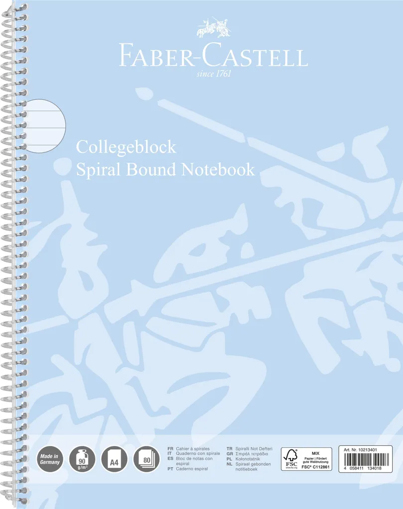 Cahier de cours A4 Faber-Castell Collegeblock bleu ciel pour étudiant