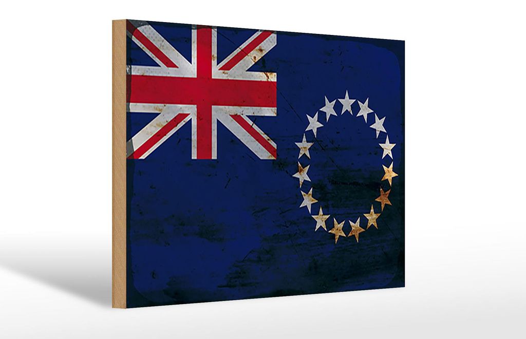 Holzschild Flagge Cookinseln 30x20cm Cook Islands Rost Produktbild 