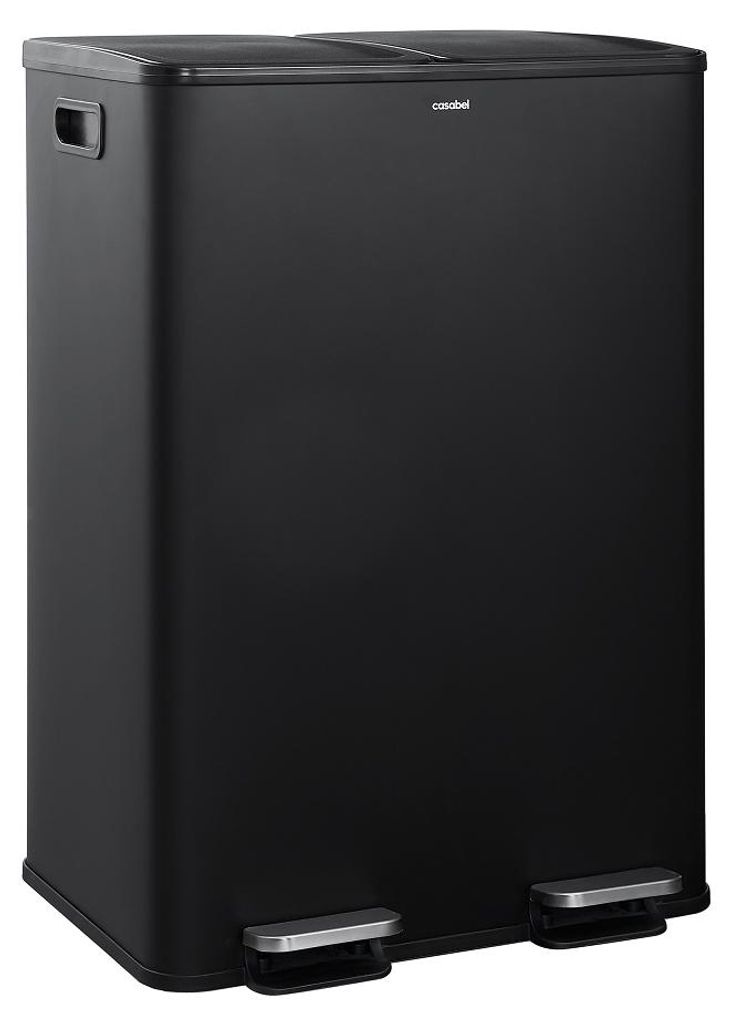 CASABEL Poubelle Tri Selectif 60L, 2x30L Acier INOX NOIRE, Image du produit 