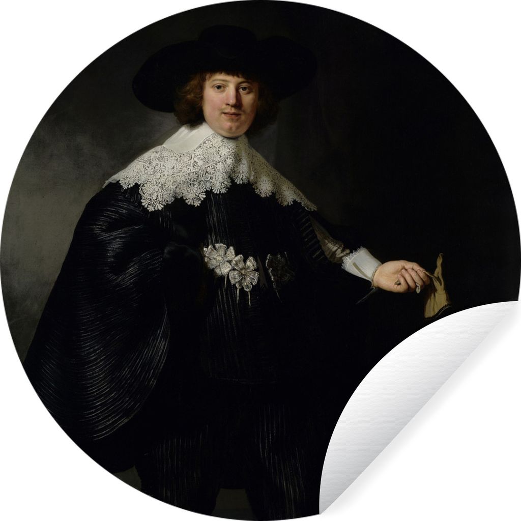 MuchoWow Runde Wandtattoo - Wandsticker Tapete Aufkleber Hochzeitsbildnis von Marten Soolmans - Gemälde von Rembrandt van Rijn Ø 100 cm Selbstk...