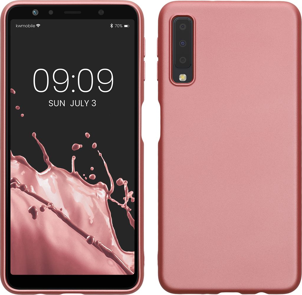 kwmobile Case kompatibel mit Samsung Galaxy A7 (2018) Hülle - Schutzhülle aus Silikon metallisch schimmernd - Handyhülle Metallic Rosegold