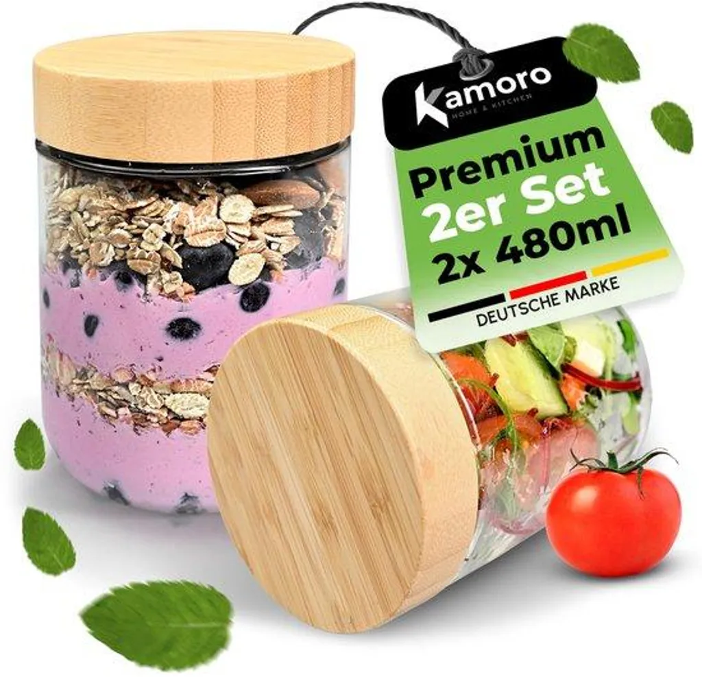 Boîtes en verre borosilicate et bambou avec élastique de maintien 800ml