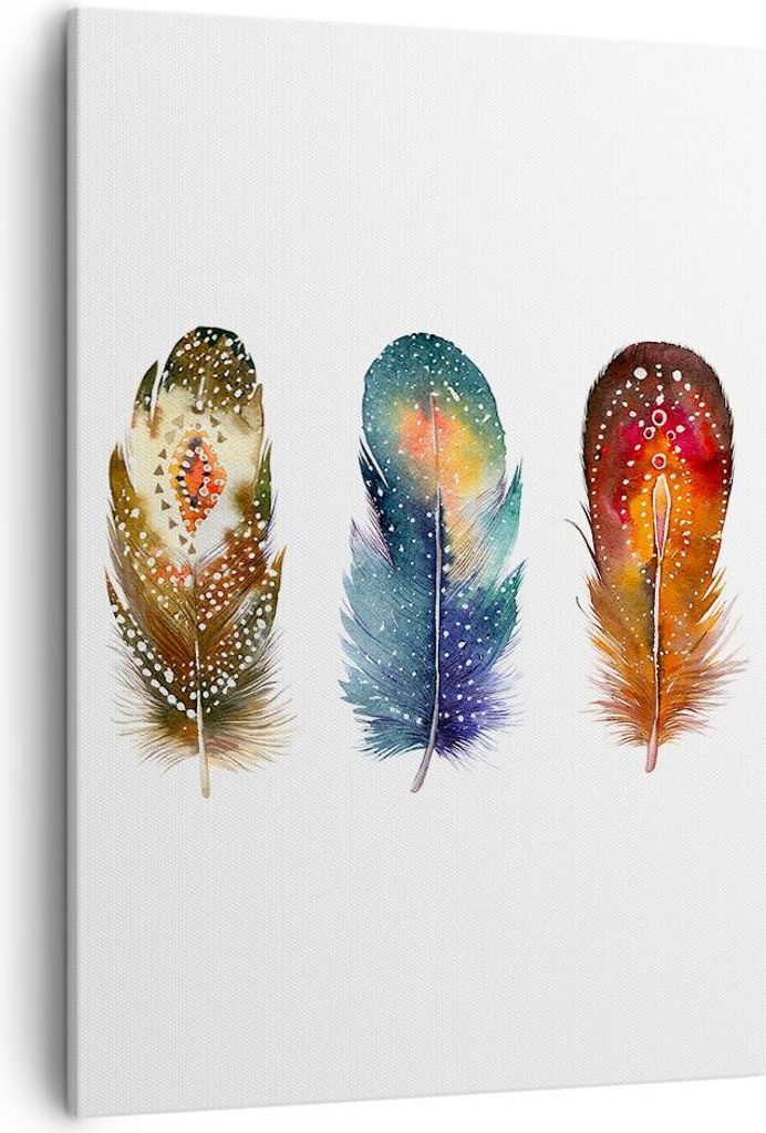 Bild auf Leinwand - Leinwandbild - Einteilig - Feder Vogel Farbe - 50x70cm - Wand Bild - Wanddeko - Wandbilder - Leinwanddruck - Kunstdruck - Wandd...