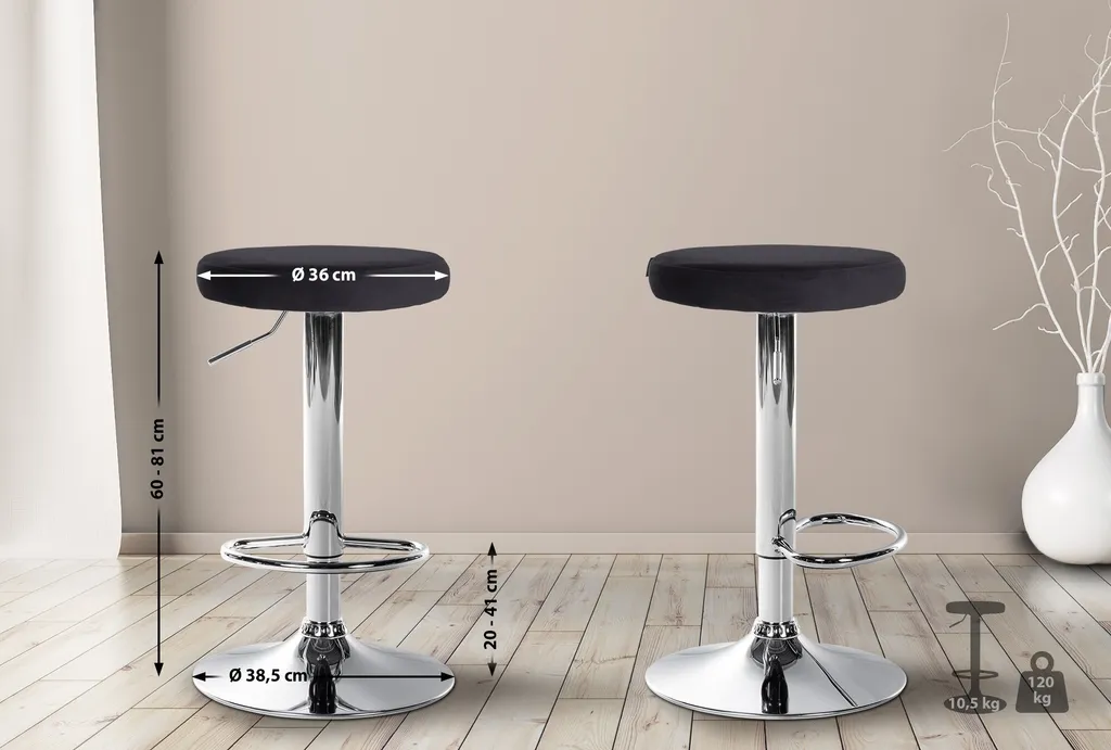 CLP Sgabello da Bar Ponte in Velluto e Cromo Nero | Design Regolabile - 2