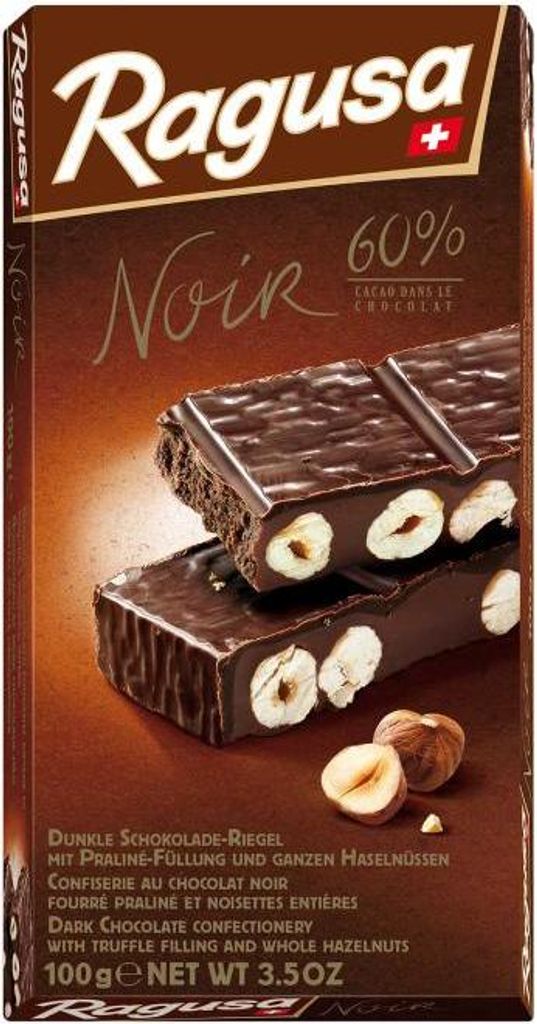 Ragusa Noir 60% dunkle Schokolade mit ganzen Haselnüssen Produktbild 