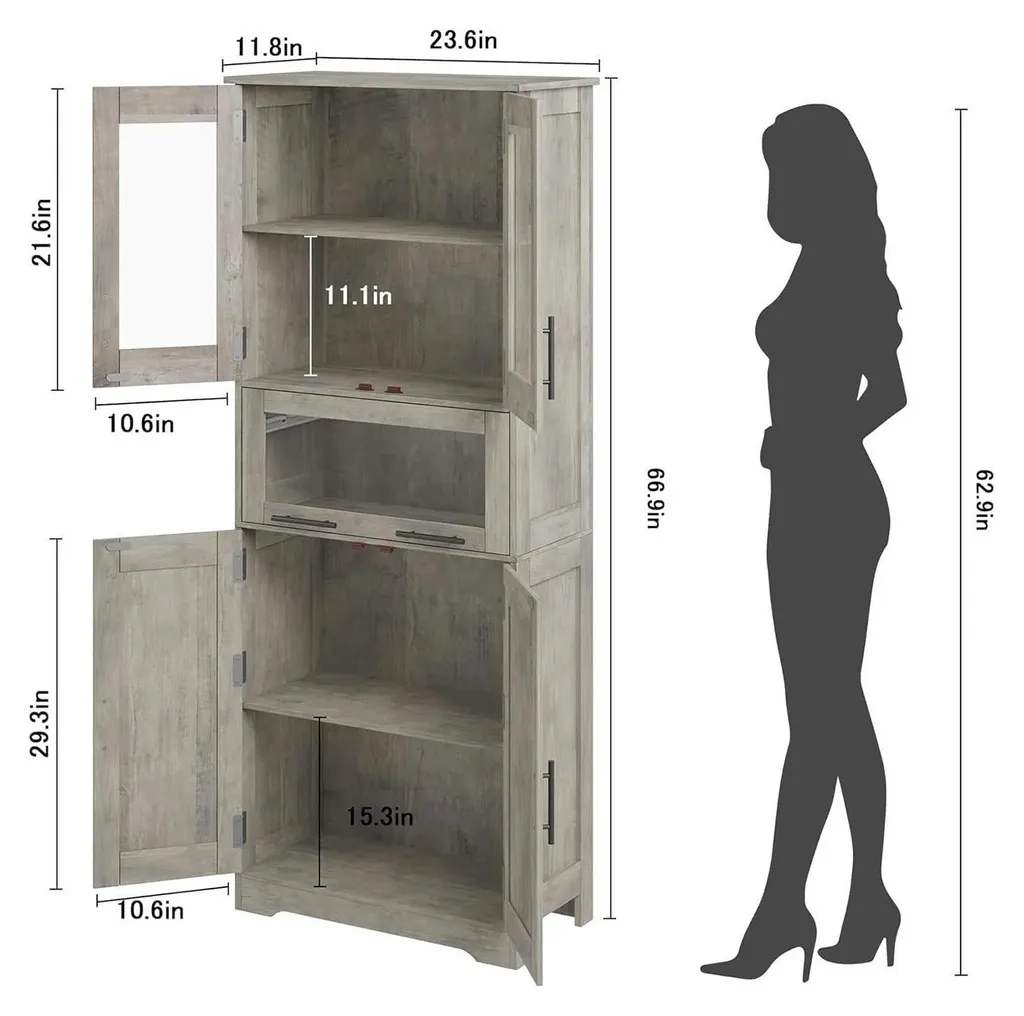 Meuble de rangement moderne gris en bois 170 cm à étagère amovible