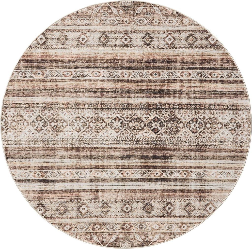 benuta Waschbarer Vintage Teppich George Braun ø 120 cm rund Wohnzimmerteppich Schlafzimmer weich orientalisch