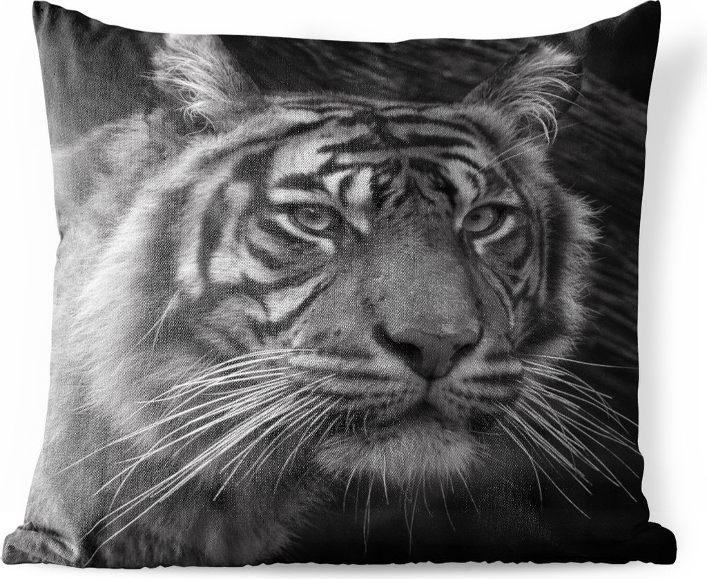 MuchoWow Outdoor Kissen - Tiger - Wild - Schwarz - Weiß - 40x40 cm - Wetterfest - Lounge Kissen - Kopfkissen - Interieur - Polster mit Bild