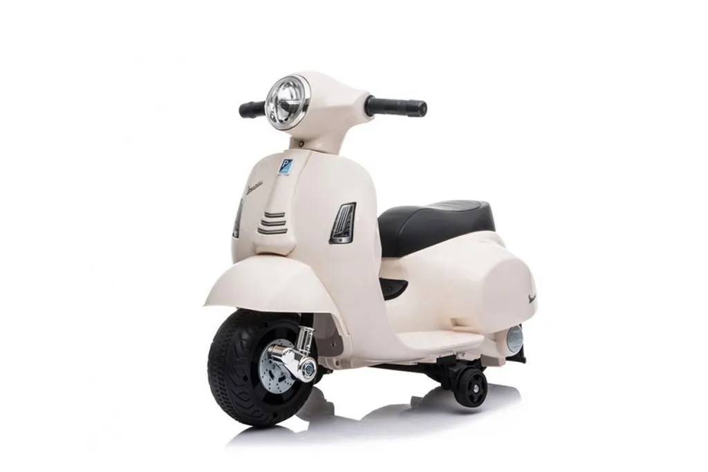 Scooter enfant électrique Vespa GTS pour apprendre l'équilibre en blanc