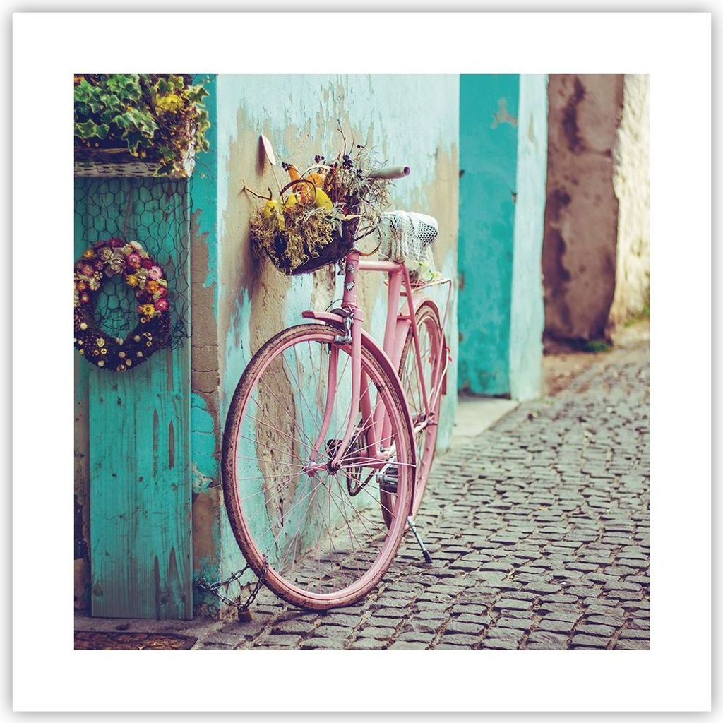 Poster - Poster ohne Rahmen - Rosa Fahrrad Vintage - 40x40 cm - Wand Bild - Wanddeko - Wandbilder - Kunstposter - Wandposter - Bilder - Kunstdruck ...