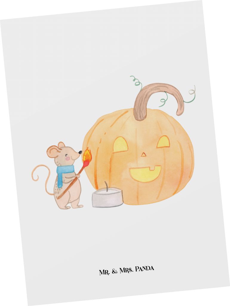 Mr. & Mrs. Panda Postkarte Kürbis Maus - Weiß - Geschenk, Ansichtskarte, Postkarten, Trick Or Treat, Grußkarte, Halloween, Ansichtskarten, Dekor...
